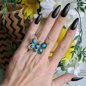 Hand Crafted Natural Sleeping Beauty Turquoise Butterfly Ring.